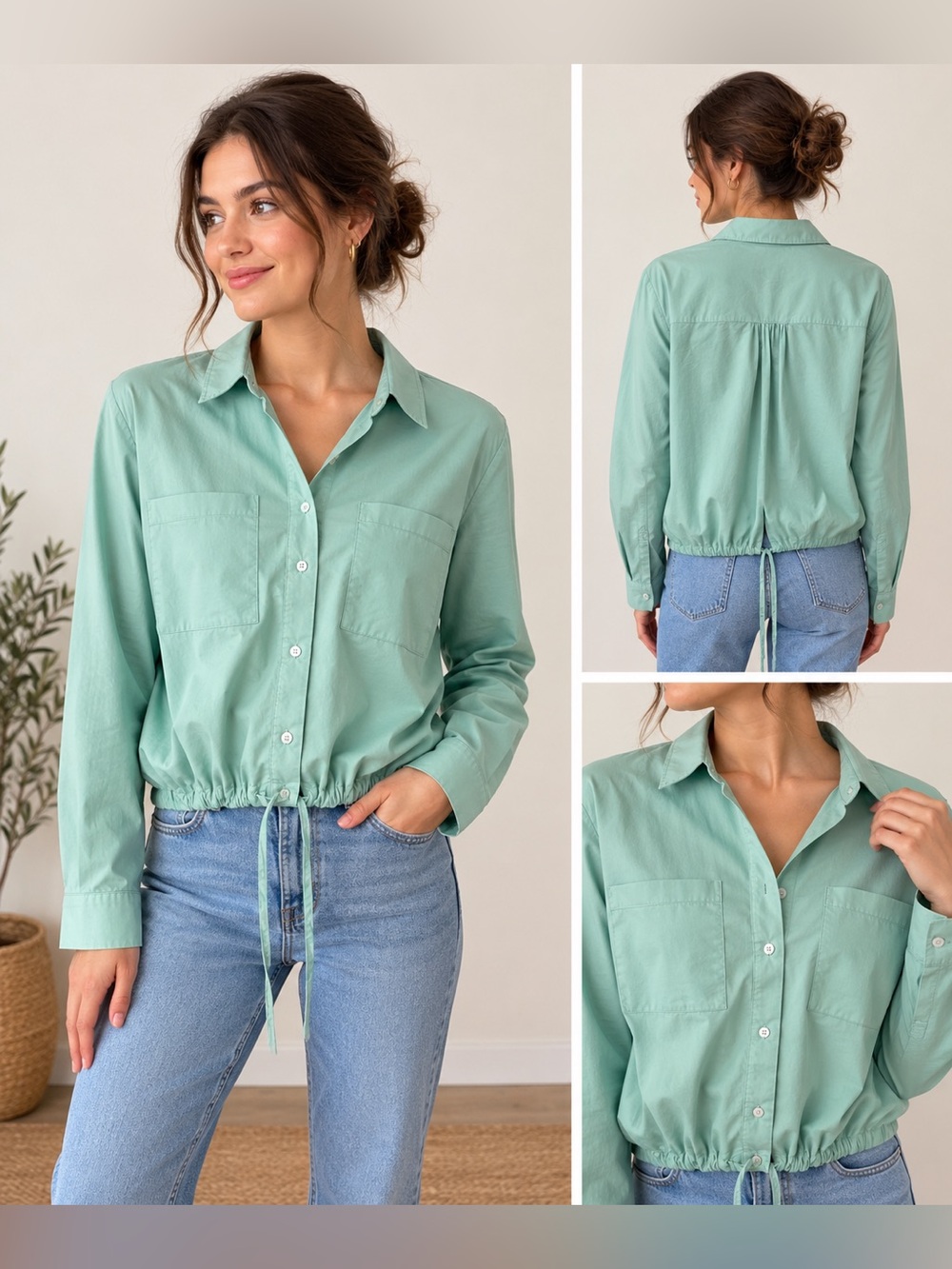 Gerry Weber Mint Green Button-Down Shirt with Drawstring Hem